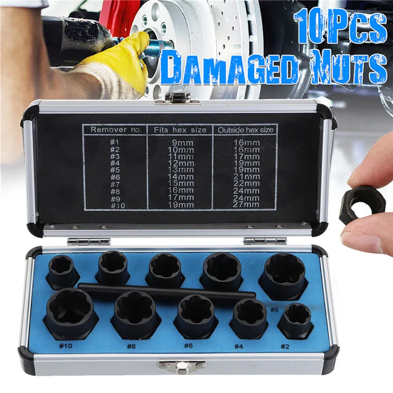 

11pcs/Set Damaged Bolts Nuts Screws Remover Extractor Removal Tools Set Threading Tool Kit Black Nuts And Bolts Extractors Box