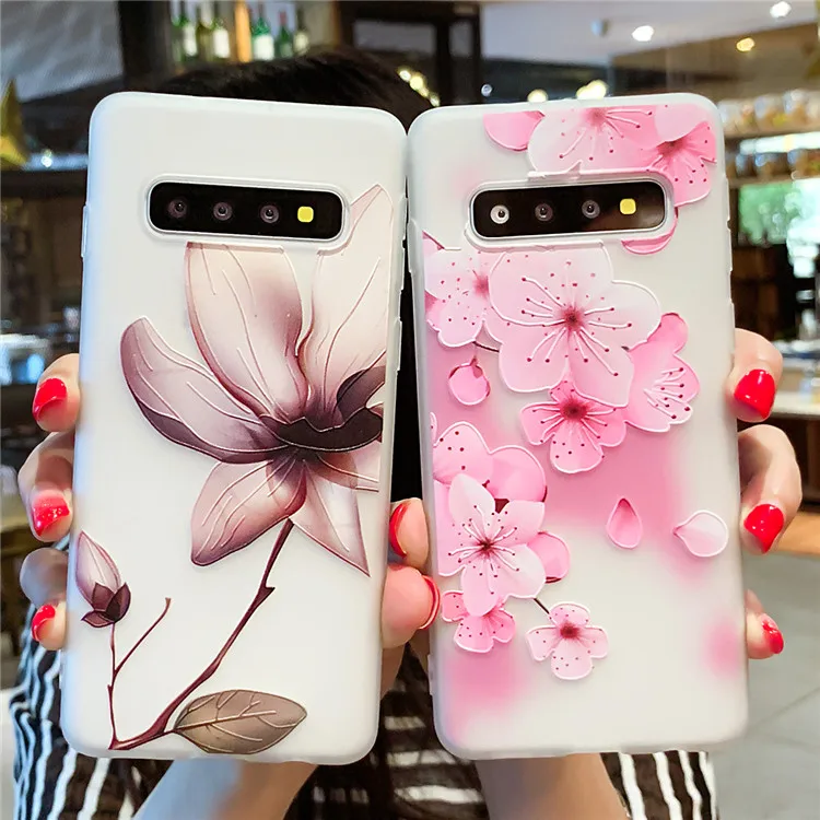 3D рельефный чехол для телефона с цветочным рисунком Samsung Galaxy S10 S10E Plus A10 A20 A20E A30 A40 A50
