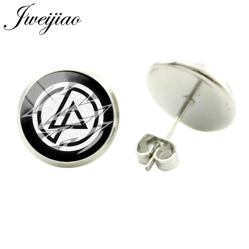 JWEIJIAO, модные серебряные серьги Linkin Park, рок-группа, знак, серьги-гвоздики, стеклянный кабошон, изображение купола, ювелирные изделия для фанатов LK23 - Окраска металла: LK16