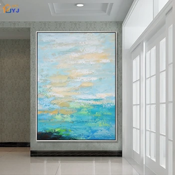 

JYJ Texture Cool Color Landscape Picture Handmade Modern Abstract Canvas Oil Painting Wall Art for Living Room Decoration A025