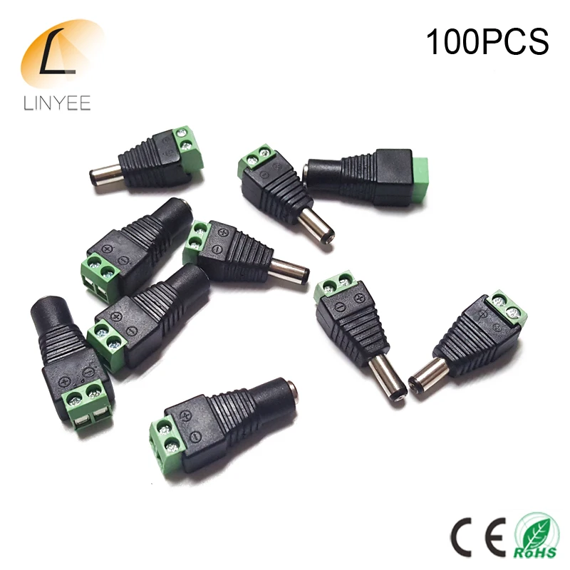 

Female or Male Connector Plugs 5.5x2.1mm For 5050 / 3528 LED Strip sigle color DC Power Supply AC Adapter Plug Cable 100pcs/lot