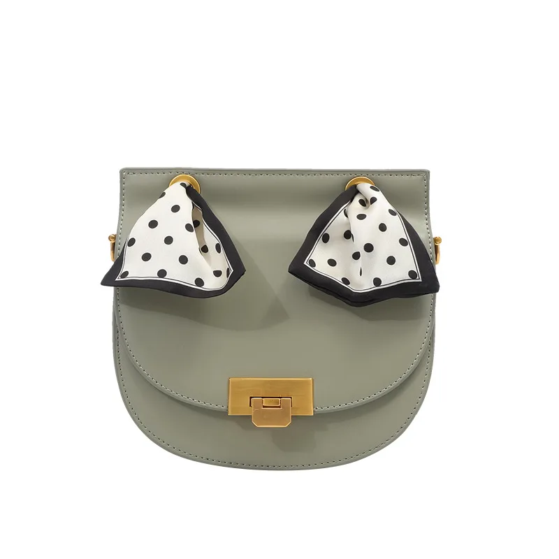 

2019 Summer Girl Half Round Bag Dot Scarf Leather Saddle Bag for Women Crossbody Bag
