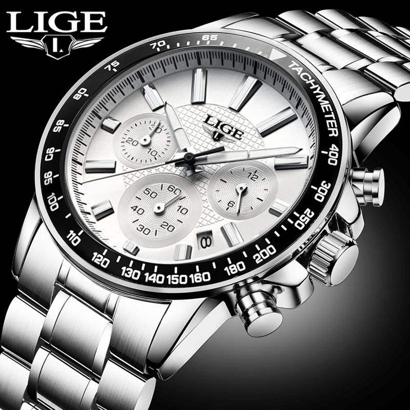 

LIGE new fashion business watch men's luxury brand chronograph military sports quartz clock men's casual military sports watch