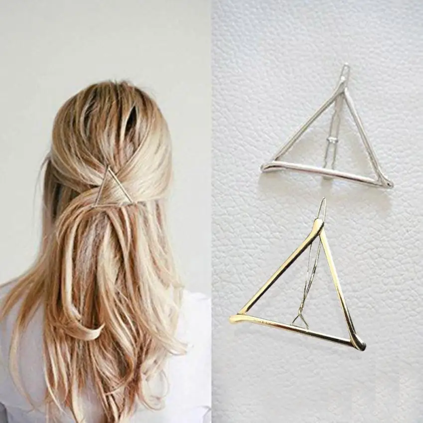 

2018 Hot Sale Minimalist Dainty Gold Silver Hollow Triangle Geometric Metal Hairpin Hair Clip Headware