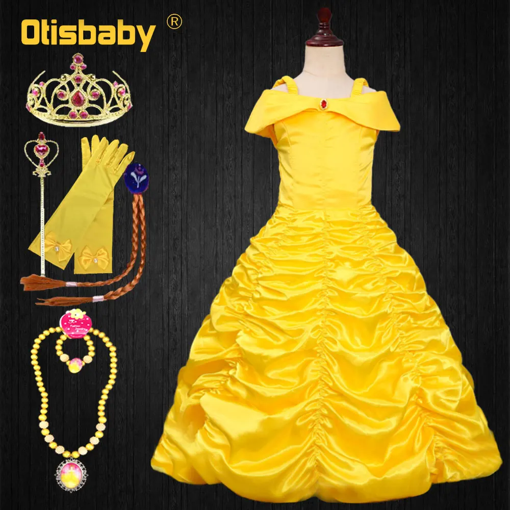 Год без рукавов платье принцессы «Белоснежка» праздничные наряды для девочек Красавица и Чудовище Хэллоуин нарядное платье-пачка мантия Enfant для девочек в стиле Рапунцель платье
