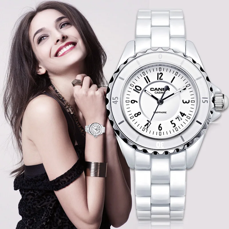 Роскошные Брендовые женские часы модные повседневные Элегантные керамические белые кварцевые наручные часы женские водонепроницаемые 100 м CASIMA#6702