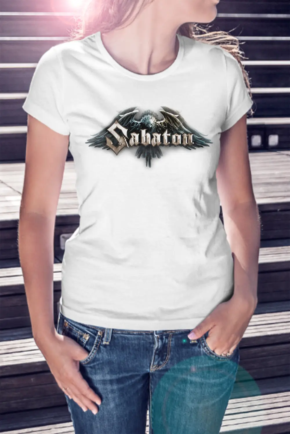 

SABATON WOMEN T-SHIRT POWER METAL BAND WHITE TEE SHIRT ACCEPT POWERWOLF XS-XXL