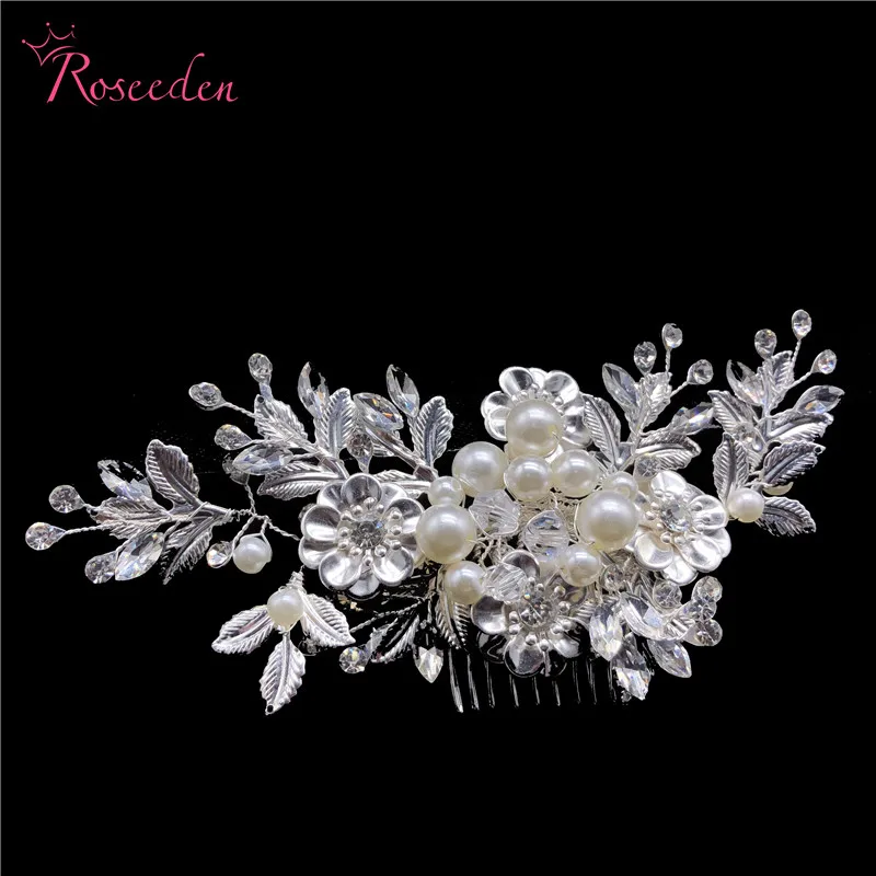 Silver Bride Hair Comb Headpiece Wedding Leaf Flower Hair Combs Accessories Jewelry Women RE3469