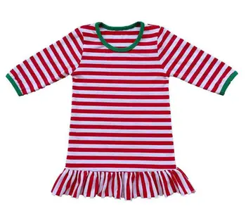 

Children Ruffle Dress Girls Christmas Cotton Deer Stripe print Pajamas Red And White Stripe Dress