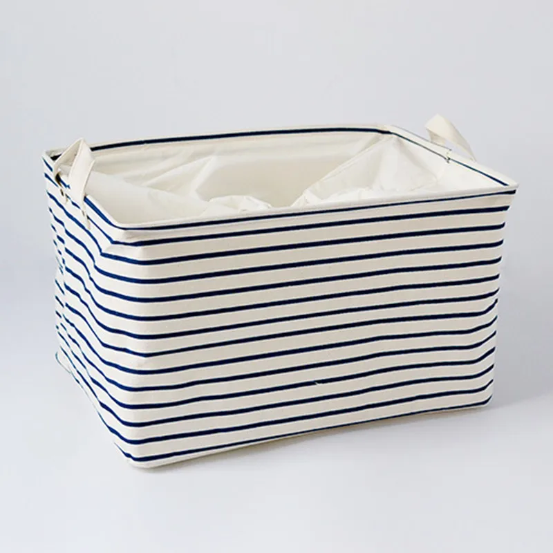S/M/L Blue Striped Cotton Storage Basket Storage Bags for Kids Toys Dirty Clothes Folding Organizer Clothes Laundry Basket