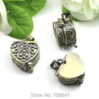 

5pcs Antiqued Bronze Brass Love Heart Wish Prayer Box Photo Frame Locket Pendant