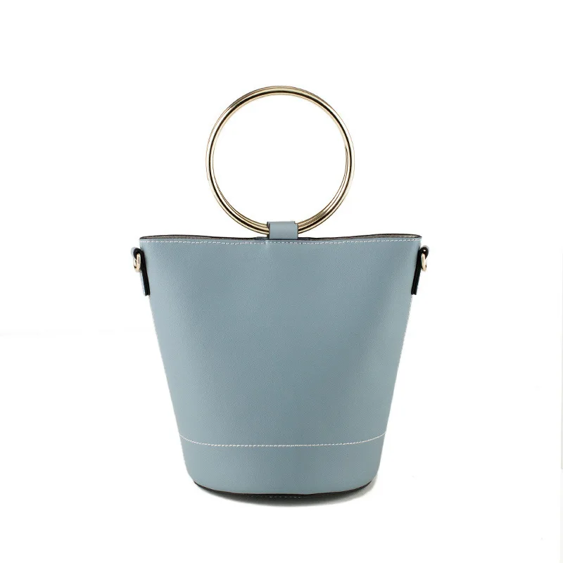 

LOEIL Women's bag leather tide shoulder bag metal circle handbag bucket bag