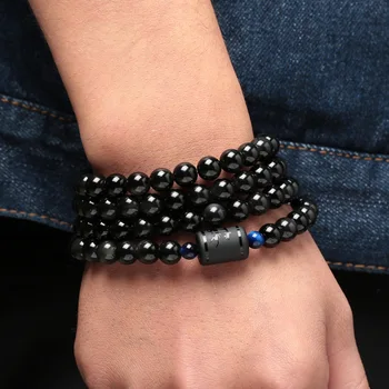 

6mm 8mm Obsidian Dragon Phoenix Pattern Stone Beaded Bracelet Lovers Transfer Luck Bracelet & Bangle Jewelry Gift