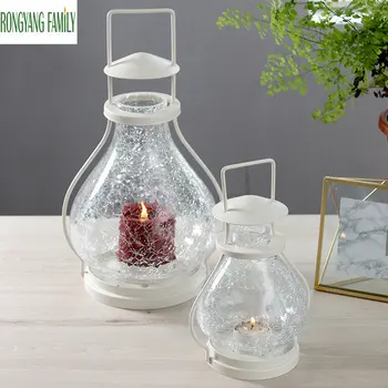

European Decor Candle Holder Iron Glass Style Candlestick Lantern Romantic Wedding Candelabra Hanging Sconce Craft Accessories