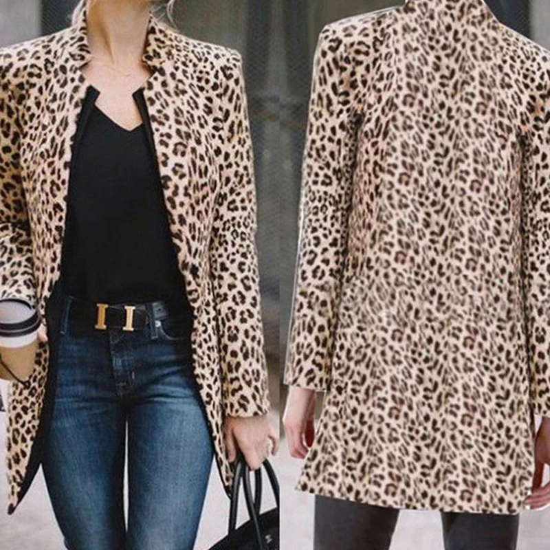Леопардовые куртки с животным с леопардовым принтом, Модные Винтажные пальто с длинным рукавом на осень и весну, модная верхняя одежда, приталенная Повседневная Женская одежда из органической кожи, горячая Распродажа