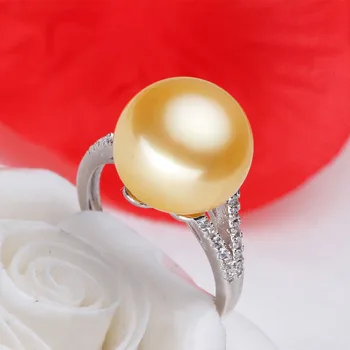 

Women Gift word 925 Sterling real [bright pearl] golden pearl ring, 12mm-13mm natural freshwater pearl, 925 , 2014