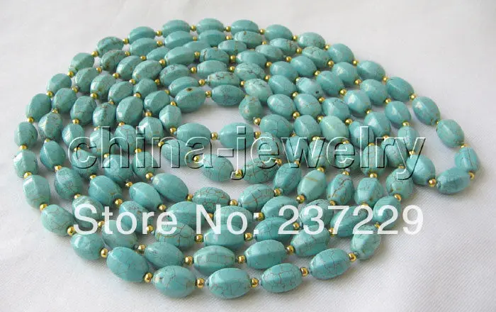 

DD Wholesale price FREE SHIPPING Beautiful 65" 12mm natural turquoise necklace