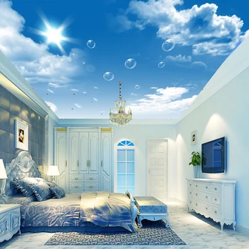 

Blue Sky And White Clouds Dandelion Ceiling Mural Wallpaper Custom Any Size Living Room Bedroom 3D Ceiling Decoration Wall Cloth