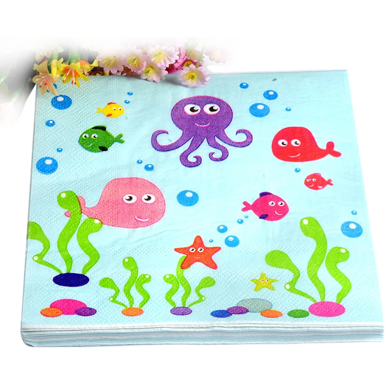 20 шт./лот, милые радужные бумажные салфетки с принтом на день рождения для взрослых и детей, вечерние салфетки - Цвет: Marine life