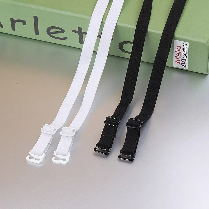 1 pair good quality black white 1cm width nylon elastic bra straps with metal clips 2