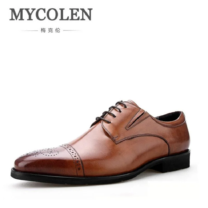 

MYCOLEN Men Shoes Casual Luxury Brand Genuine Leather Black Brown Formal Dress Wedding Business Brogues Shoes Zapatos Hombre
