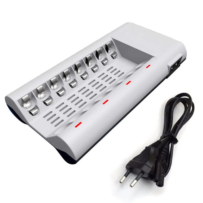 

EU Plug 8 Slots Battery Charger + Power Cable For AA AAA Ni-MH/Ni-Cd Rechargeable Battery 110-240V