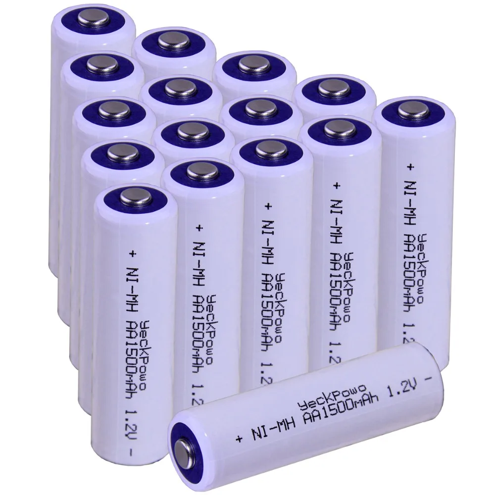 

Real capacity! 16 pcs AA 1.2V NIMH AA rechargeable batteries 1500mah for camera razor toy remote control flashlight yeckpowo