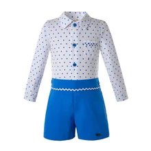 Pettiiglr/ ; комплекты одежды для мальчиков; белая рубашка в горошек и синие штаны; детская одежда; B-DMCS203-59