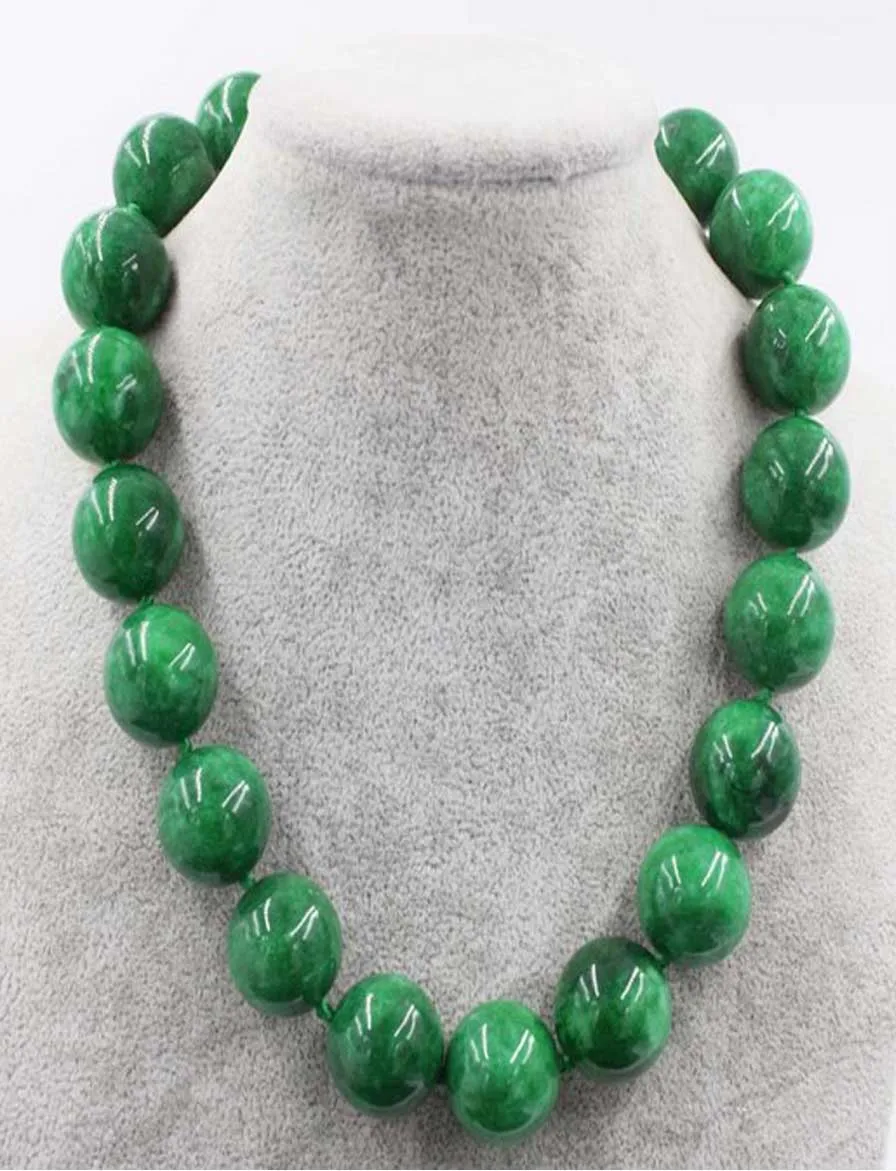 Хорошее ювелирное изделие зеленый нефрит Круглый 8-20 мм ожерелье 18 дюймов бусы природа formen женщина - Цвет камня: 16mm necklace