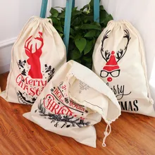 Drawstring Bag Cotton Linen Merry Christmas Gift Candy Holders Large Capacity Drawstring Bags