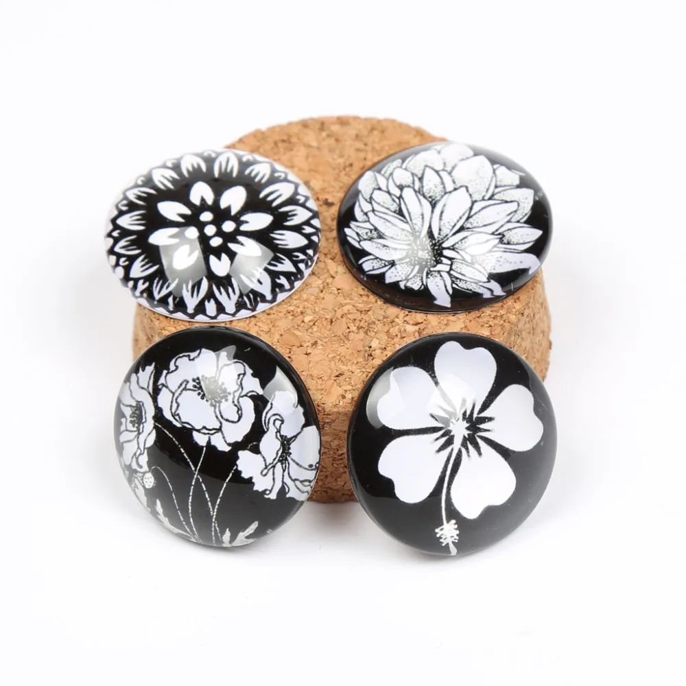 Reidgaller 20pcs Mix White Flower Photo Round Dome Glass Cabochon 25mm