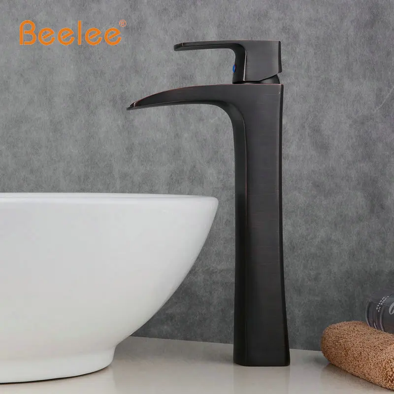 Beelee الأسود والأبيض سطح جبل الشلال الحمام صنبور الغرور أحواض من الزجاج صنبور حوض خلاط المياه الباردة والساخنة الحنفية BL0556NH