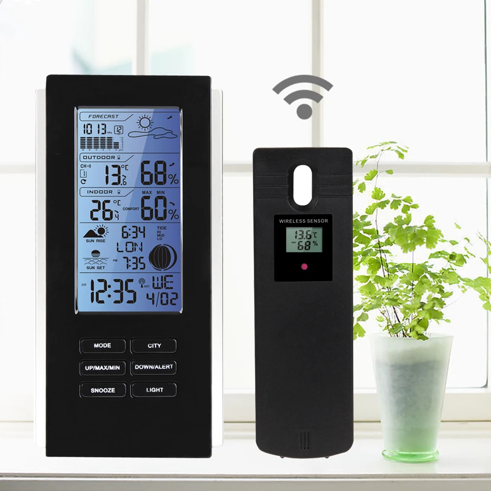 

Blue LED Backlight Wireless Weather Station&Sensor Temperature Humidity Barometer RCC with Indoor Outdoor Thermometer Hygrometer
