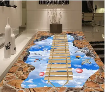 

3D Flooring Custom 3D Photo Wallpaper Art Wall Mural Wooden bridge over the sky 3D Floor tiles Draw outdoors