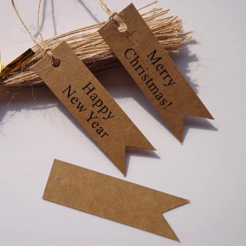 100Pcs Merry Christmas Happy New Year Hang tag Kraft Paper Xmas Ornament DIY Home Party Decorations Christmas gift tagging