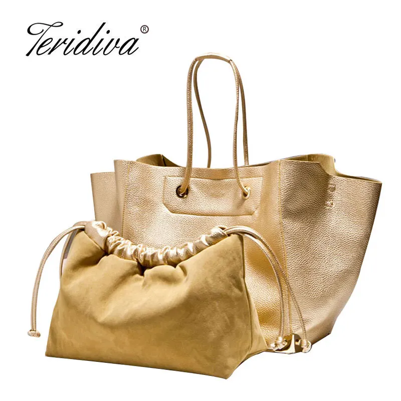 Teridiva Big Shoulder Bags for Woman Bags Fashion 2017 Women Large Tote Bag Gold Bag Ladies