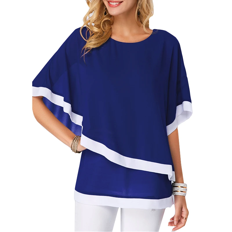 S-5XL размера плюс шифоновая блузка рубашка женская Новая Летняя женская блузка Повседневная рубашка рукав летучая мышь женские топы Женская одежда