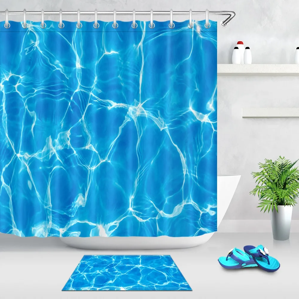 LB Photo of Water in a swimming pool Shower Curtain Blue Bathroom