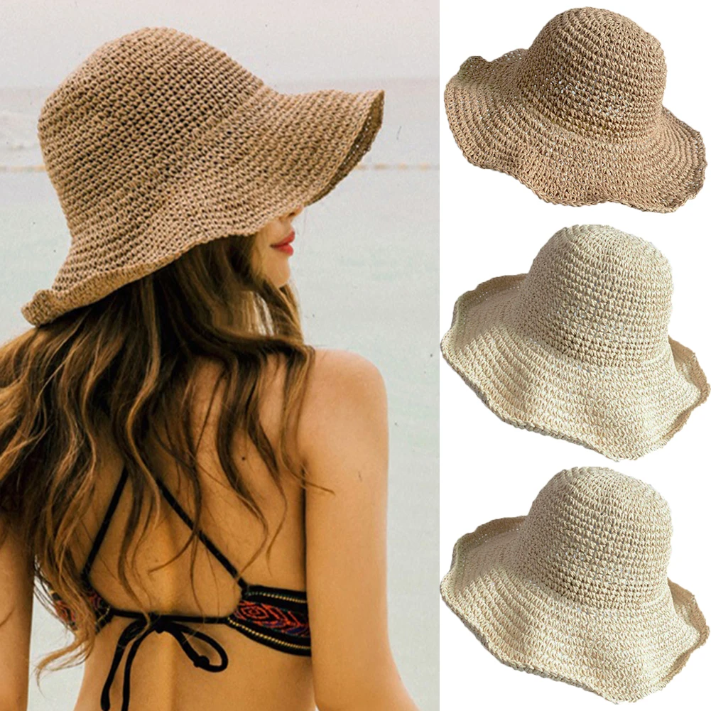 Горячая Летняя широкополая соломенная шляпа Женская широкая пляжный навес шляпа солнце складывающаяся Кепка