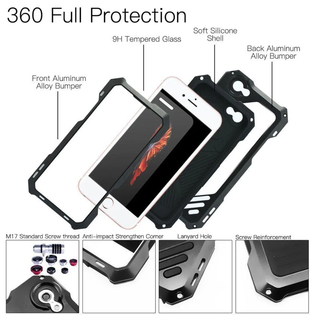 Phone Case For iPhone X XS Max XR Waterproof Shockproof Metal Case Cover+3 Camera Lens Capa For iphone 7 8 plus 6 6S plus Fundas