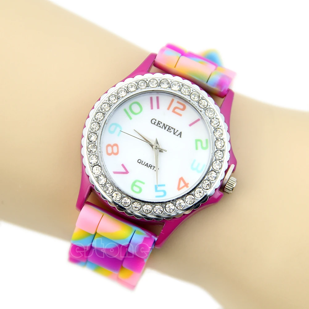 

Multicolor Women Stylish Silicone Geneva Crystal Diamante Chic Wrist Watches New Drop Ship W2952001