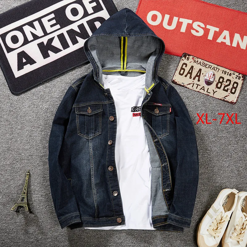 

XL-8XL 2019 Spring Large Size Mens Denim Jacket Trendy Fashion Ripped Denim Jacket Mens Jeans Jacket Outwear Male Cowboy Coats