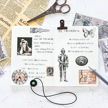 

Black And White Retro Diary Stickers Washi Paper Retro European Style Stickers Pack Medieval Scrapbook Stickers