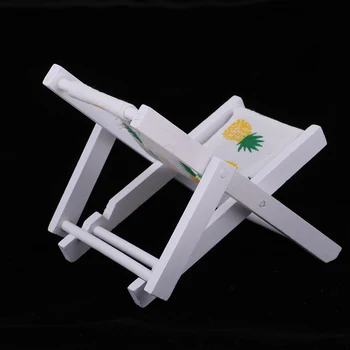 

1:6 Dollhouse Mini Foldable Wooden Beach Chair Chaise Longue Toys House Outdoor Furniture Accessories (Yellow Pineapple)