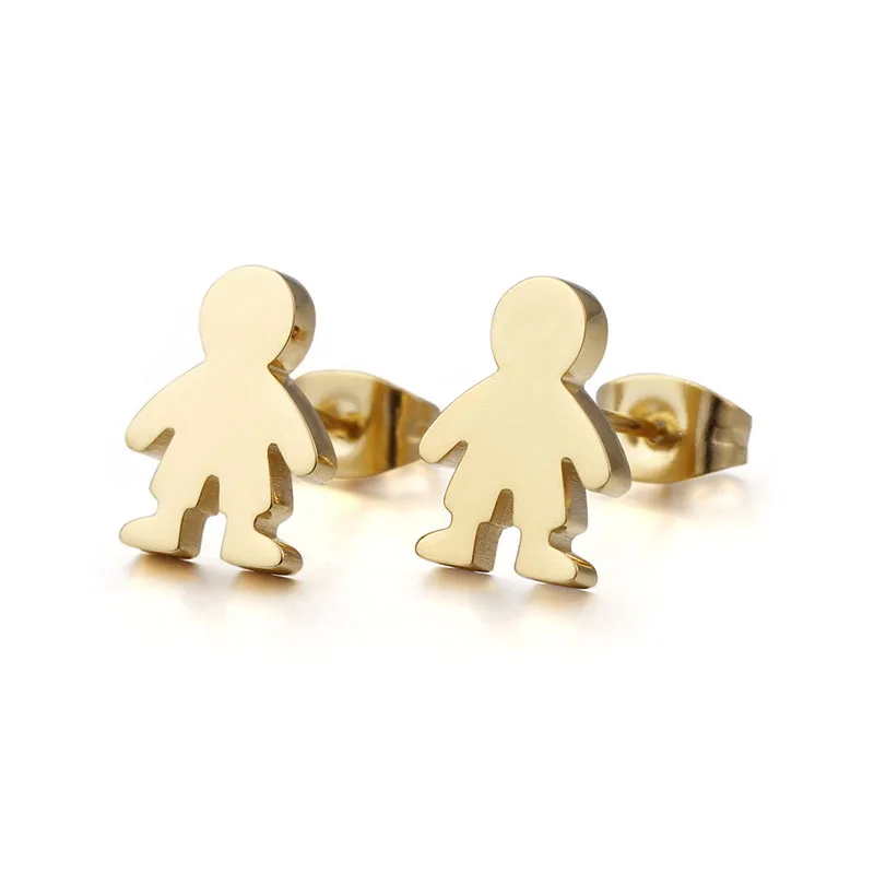 

Silver / Gold Color Stainless Steel Stud Earrings for Men Women Boy Shape Jewelry Girl Gift