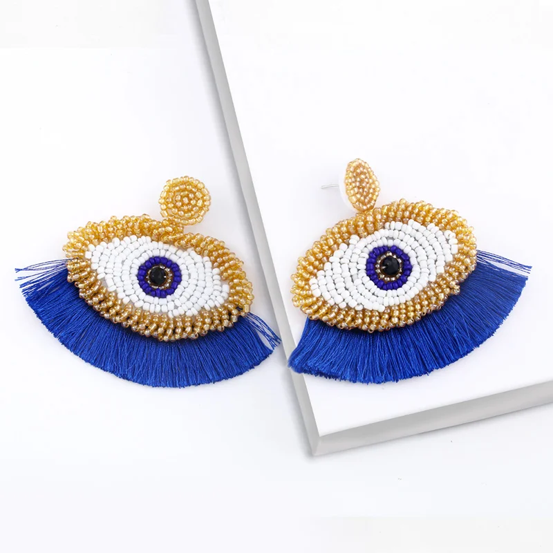 OCESRIO Lucky Evil Eye Earring Women Girl Handmade Big Tassel Statement Earrings Party Gifts Ethnic Style Jewelry ers-q50 | Украшения и