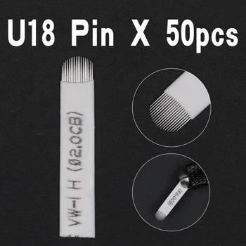 

0.2mm 50PCS U 18 Pin Permanent Makeup Eyebrow Tattoo Blade Microblading Needles Blade For 3D Embroidery Manual Tatoo Pen