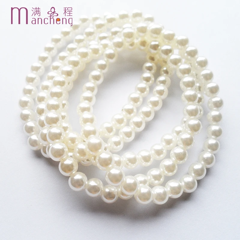 5PCS/Lots New 6mm Pearl Beaded Bracelet Fashion 6MM White Pearl Beads Bracelet with Stretch Imitation Pearl strand Bracelets