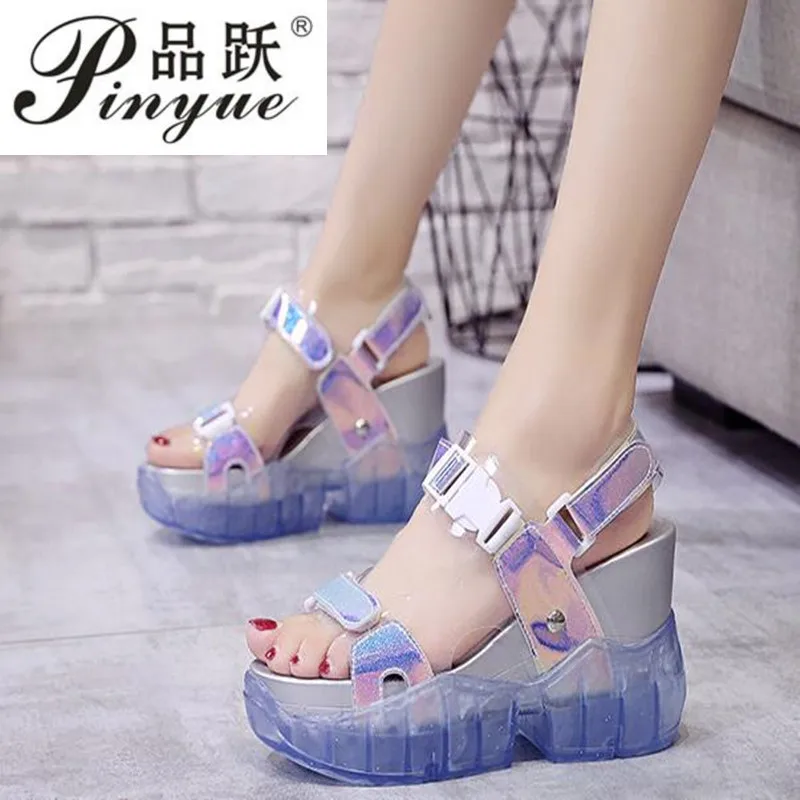 

Bling Gladiator Sandals Woman Transparent PVC Platform Sneakers Women Breathable Casual Wedges Clear Bottom Shoes