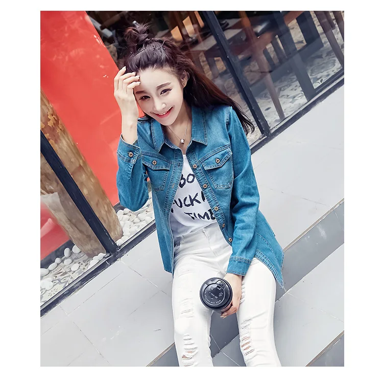 white long sleeve top Jeans Shirt women 2019 Long Sleeve Slim Casual Vintage Elastic Ladies Denim Shirts Tops Blusas Feminina Woman Blouses and Tops ladies shirts